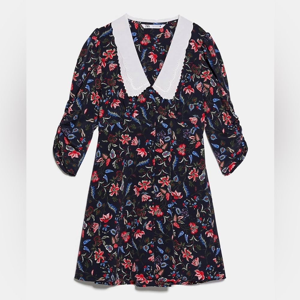 Zara Short Floral Pattern Dress With Collar Size XS US2